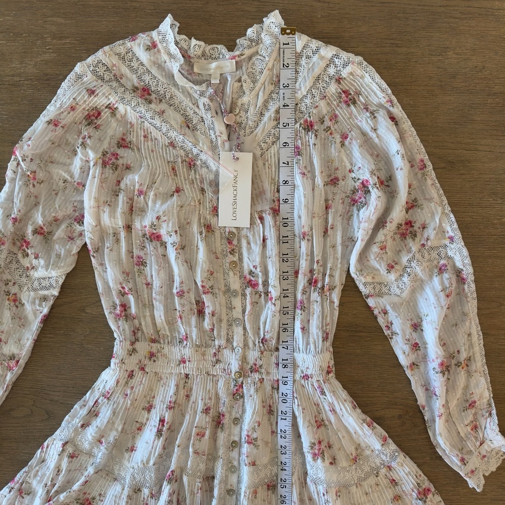 NEW Love Shack Fancy Calia Long Sleeve Mini Dress-Ivy Blush Floral-Womens Sze XS - Picture 10 of 16